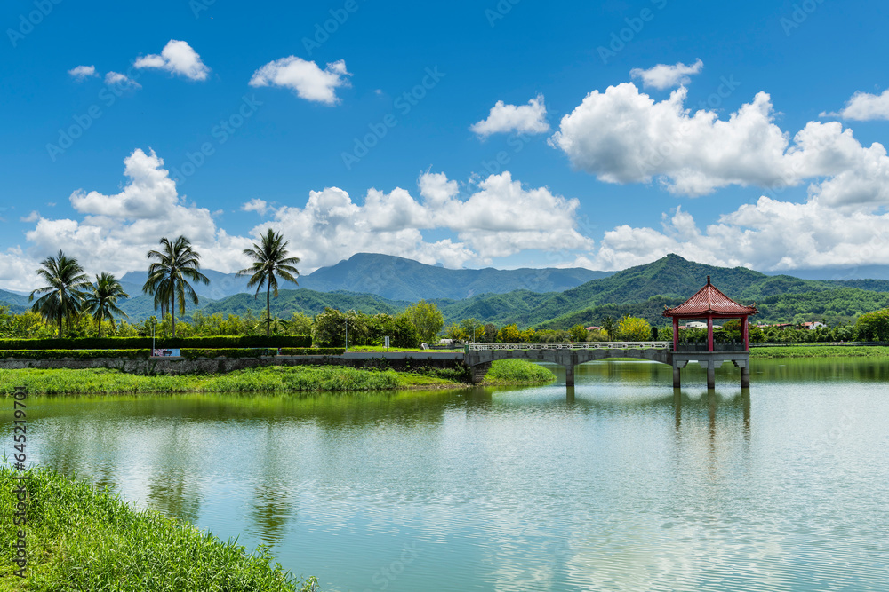 Fototapeta premium Beautiful view of the Meinong Lake in Kaohsiung, Taiwan. it is the second-largest artificial lake in Kaohsiung. Meinong Lake, artificial, lake, water, reservoir, agricu