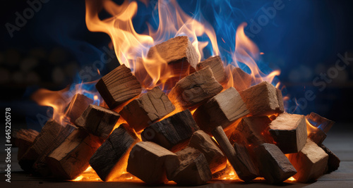 Burning coal, Smoulder charcoal wooden, Flames.