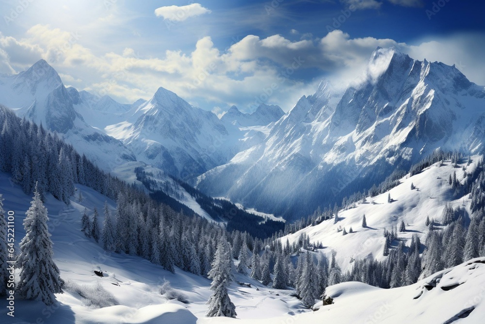 Winter mountain scenery. Generative AI