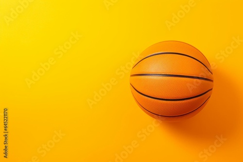 Basketball ball with a golden hue against a vivid yellow backdrop. Generative AI