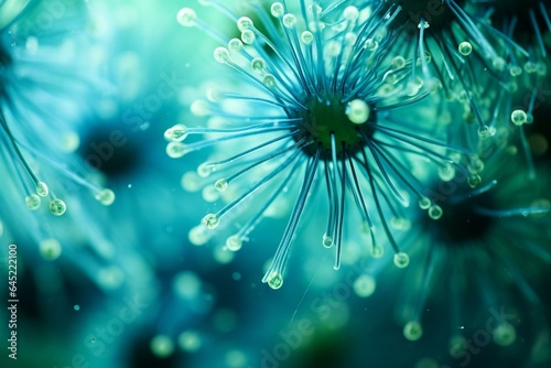 Microscopic image of a marine phytoplankton bloom with selective focus. Generative AI