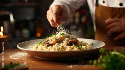 risotto on a wooden table in the kitchen