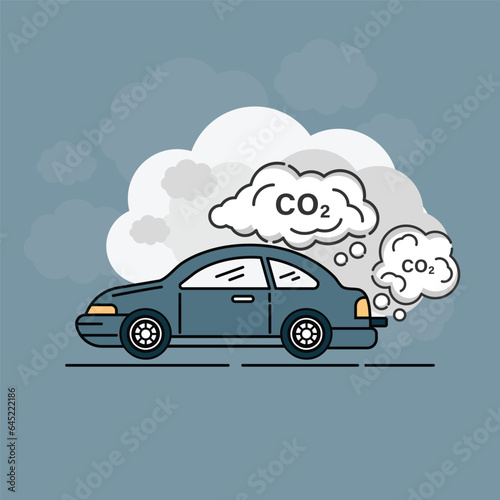 Car air pollution. Vehicle toxic pollution vector illustration