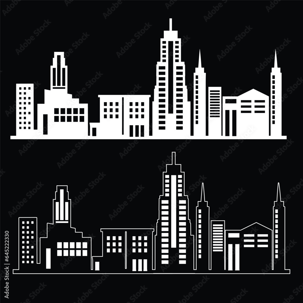 Cityscape with buildings   in flat style vector illustration.