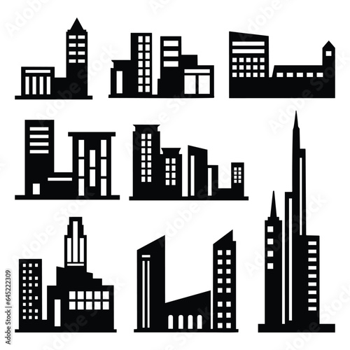 set of building silhouette isolated on white background.