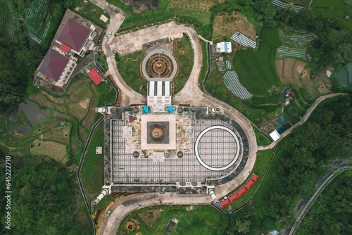 Aerial Shot of Islamic Center Padang Panjang. Besides having four towers towering on each side. With its majestic shape, this building has become an icon of the city of Padang Panjang photo