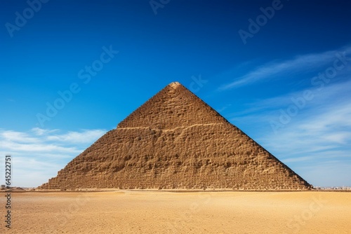 A majestic pyramid in Giza  Egypt  known as Khufu  standing tall under a clear blue sky. Generative AI