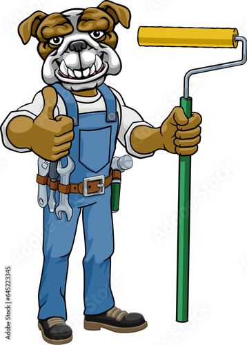 Bulldog Painter Decorator Paint Roller Mascot Man
