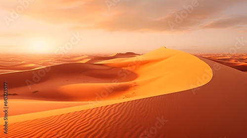 Panoramic view of the sand dunes of the Sahara desert in Morocco