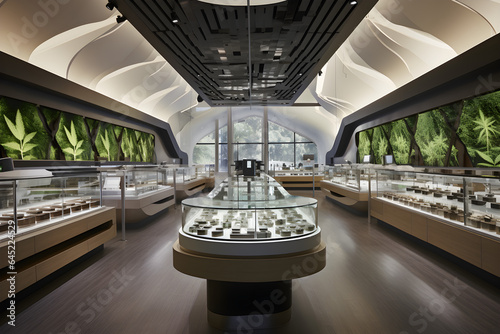 cannabis dispensary with product display and modern clean architecture  © sam