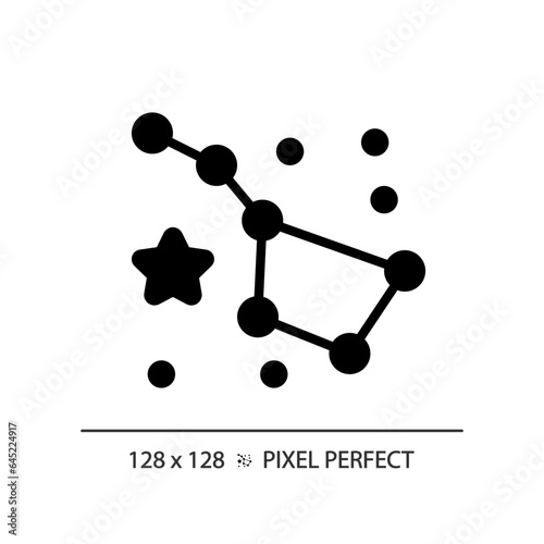 Constellation pixel perfect black glyph icon. Night sky. Star chart. Big dipper. Ursa major. Celestial navigation. Silhouette symbol on white space. Solid pictogram. Vector isolated illustration
