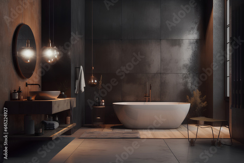 Grunge style interior of bathroom in modern house.