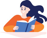 Hand Drawn Child character reading a book in flat style