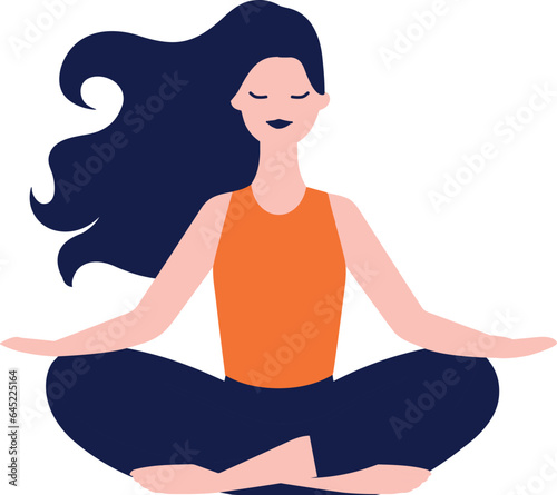 Hand Drawn female character doing yoga or meditating in flat style
