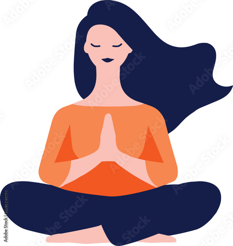 Hand Drawn female character doing yoga or meditating in flat style
