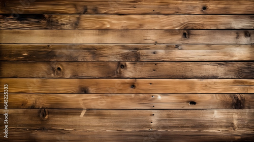 Medium brown wood texture background viewed from above. The wooden planks are stacked horizontally and have a worn look. This surface would be great as design element. generative ai. photo