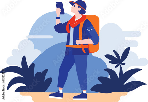 Hand Drawn Tourists relaxing by the sea on vacation in flat style