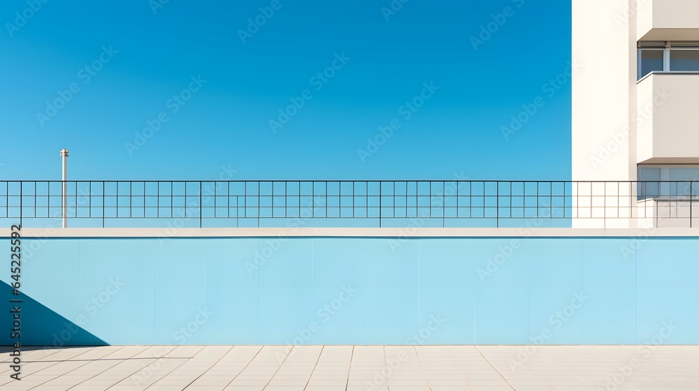 Panoramic view of the swimming pool on the terrace.