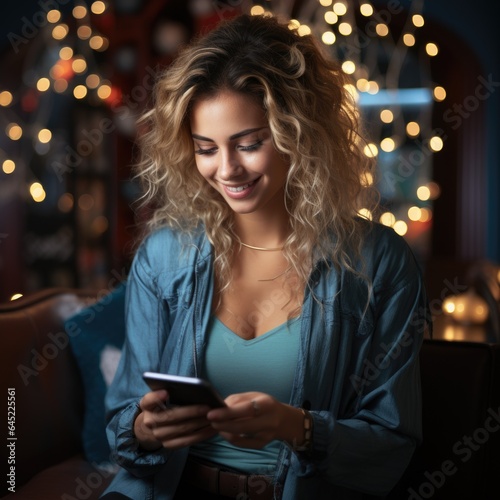 woman working on computer , night time, AI Generated