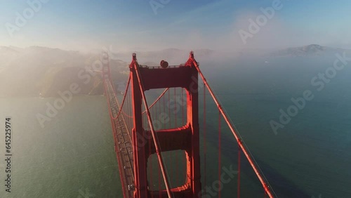 Wide, High Shot of Misty Golden Gate Bridge - Drone