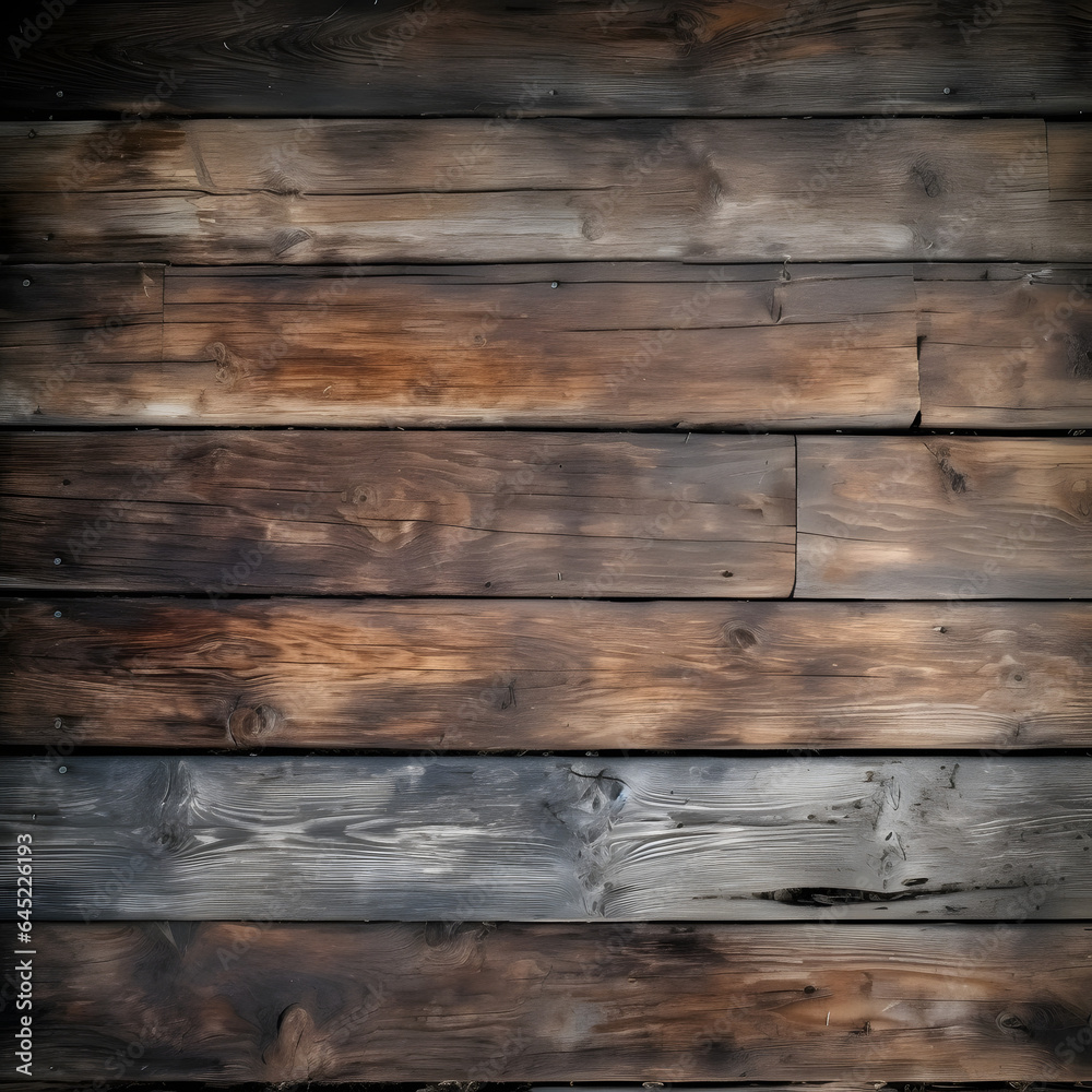 Old Dark rough wood floor or surface with splinters and knots. Square background with flooring or boards with wood grain. generative ai. Old Dark rough wood floor or surface with splinters and knots. Square background with flooring or boards with wood grain. generative ai.