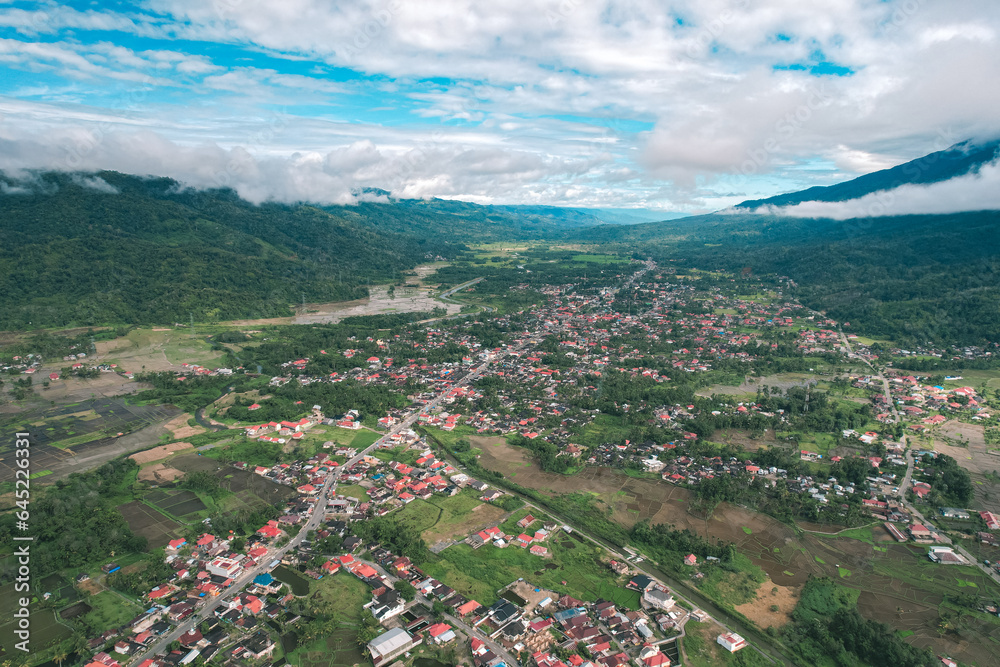 Aerial view Lubuk Sikaping, Pasaman Regency, West Sumatra.