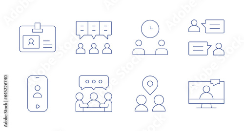 Meeting icons. editable stroke. Containing badge, chat, conference, discuss, meeting, meeting point, online interview.