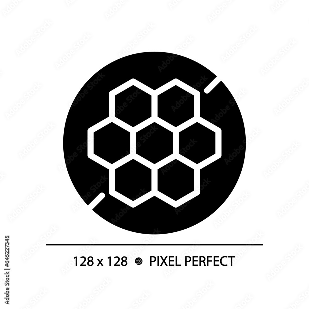 Obraz premium 2D pixel perfect glyph style honeycomb icon, isolated vector, silhouette illustration representing allergen free.