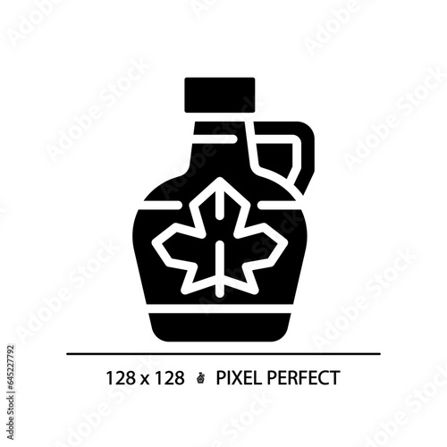 2D pixel perfect glyph style maple syrup icon, isolated vector, silhouette illustration representing allergen free.