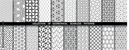 Geometric set of seamless gray and white patterns. Simpless vector graphics.