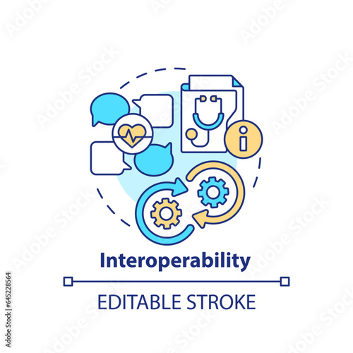 2D editable multicolor icon interoperability concept, isolated vector, health interoperability resources thin line illustration.