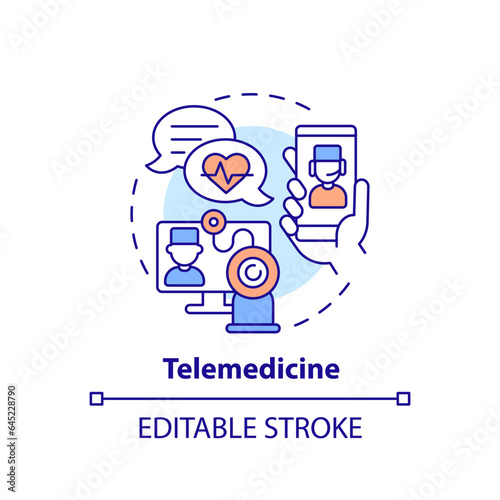 2D editable multicolor icon telemedicine concept, isolated vector, health interoperability resources thin line illustration.