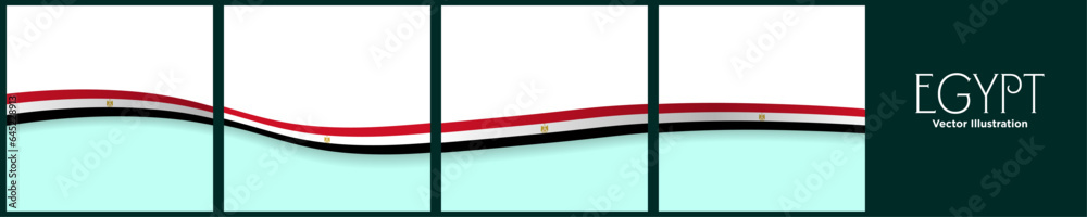 Obraz premium Set of Continuous Social Media Carousel Post Card Template of Egypt Flag Ribbons, isolated. Editable Vector Illustration. Egypt Flag Frames square. Silk Egyptian Flag Ribbon. 