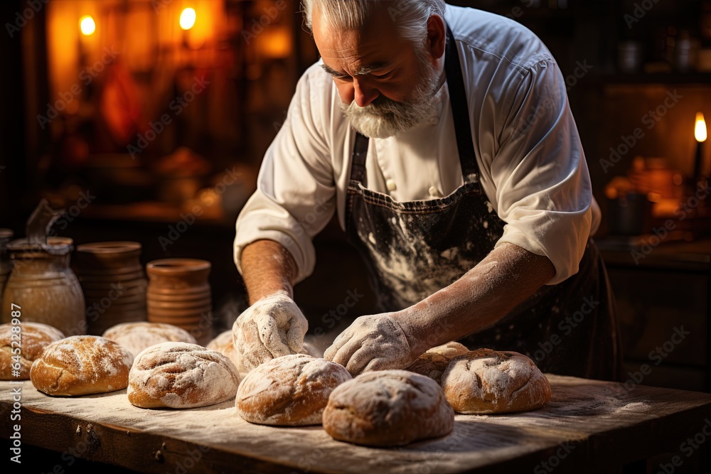 A close-up of a baker's hands expertly shaping croissants for a flaky pastry A close-up of a baker's hands expertly shaping croissants for a flaky pastry