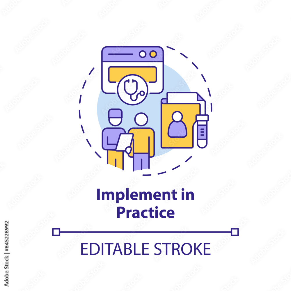 2D editable multicolor icon implement in practice concept, isolated vector, health interoperability resources thin line illustration.
