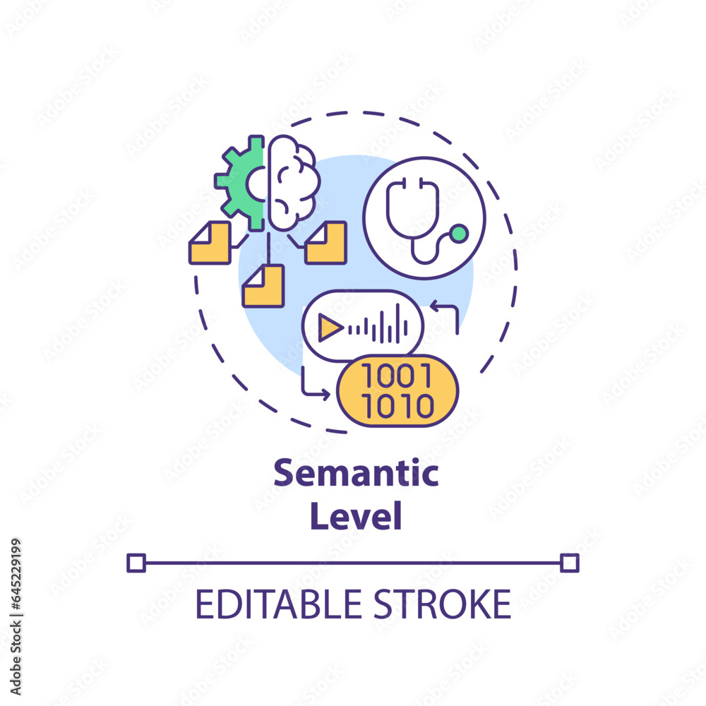 2D editable multicolor icon semantic level concept, isolated vector, health interoperability resources thin line illustration. 2D editable multicolor icon semantic level concept, isolated vector, health interoperability resources thin line illustration.
