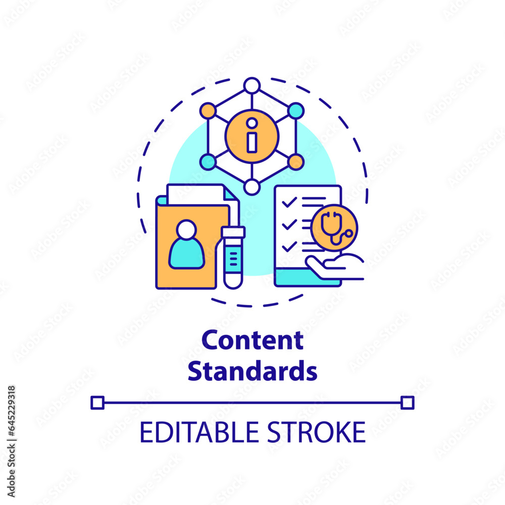 2D editable multicolor icon content standards concept, isolated vector, health interoperability resources thin line illustration.