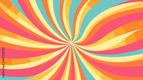 1970s Hippie Retro Style. Sunburst Groovy Wavy Spiral Line Abstract Background