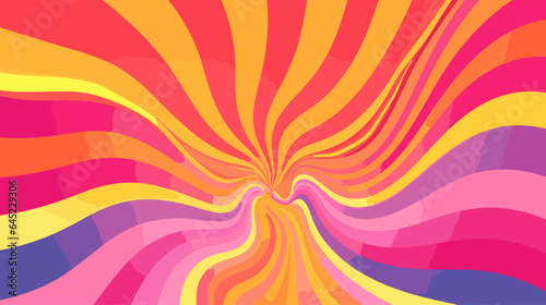 1970s Hippie Retro Style. Sunburst Groovy Wavy Spiral Line Abstract Background