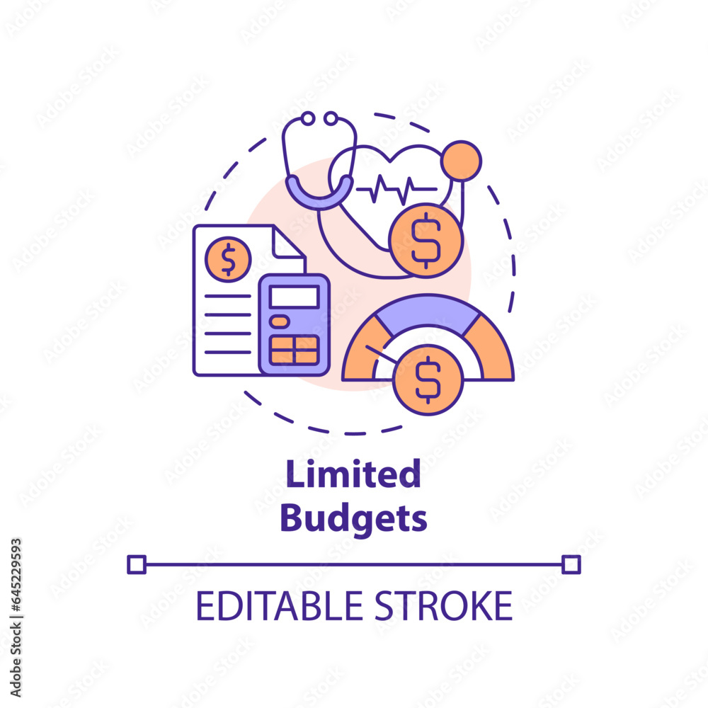 2D editable multicolor icon limited budgets concept, isolated vector, health interoperability resources thin line illustration.