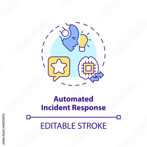 2D editable automated incident response icon representing AI ops, isolated vector, multicolor thin line illustration.