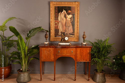 Nude oil paint frame painting with furniture