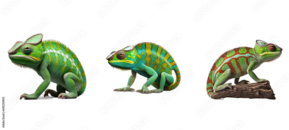 Fototapeta premium nature chameleon illustration green reptile, beautiful exotic, macro background nature chameleon