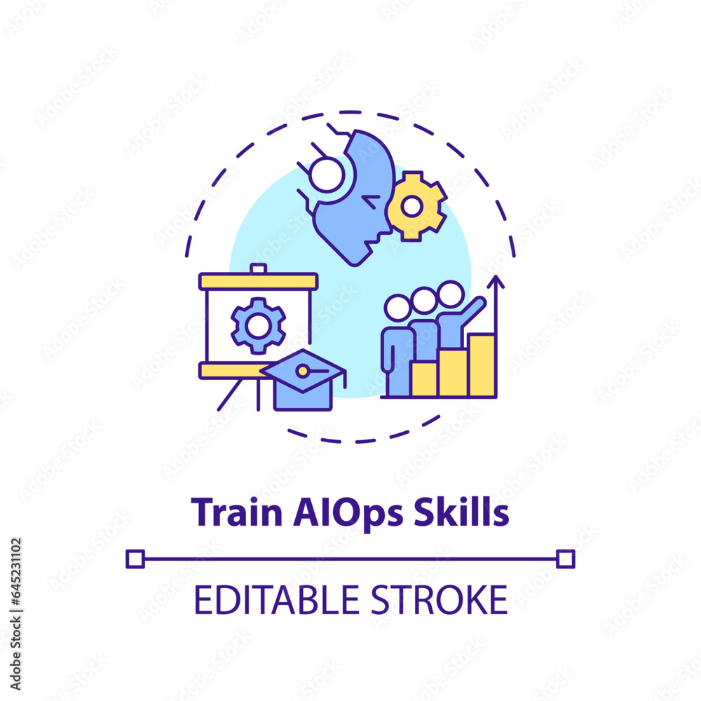 2D editable train AI ops skills icon representing AI ops, isolated vector, multicolor thin line illustration. 2D editable train AI ops skills icon representing AI ops, isolated vector, multicolor thin line illustration.