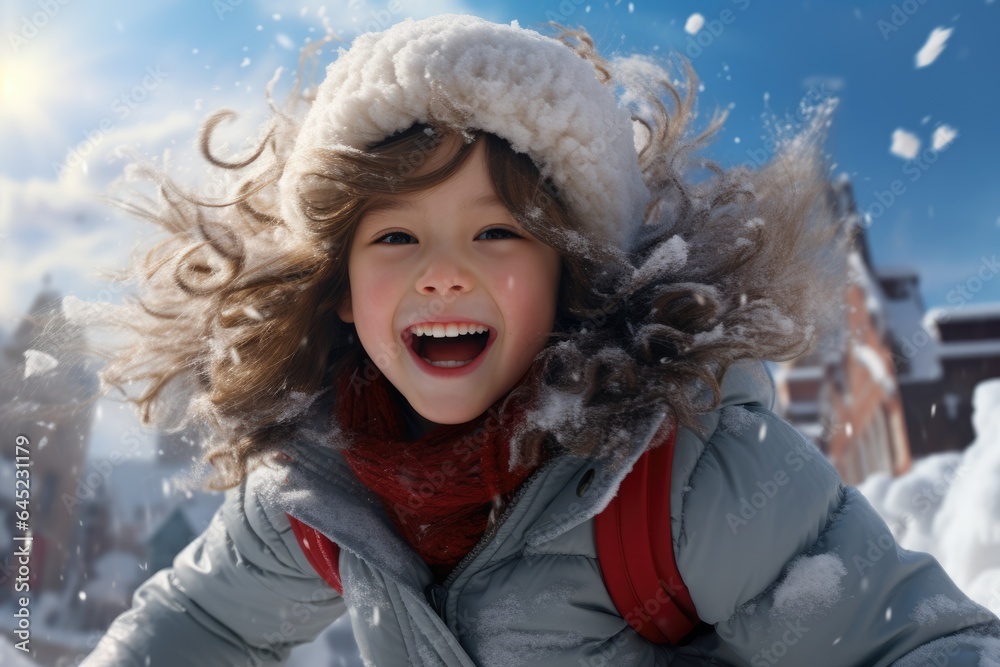 children in the snow in winter having fun and playing snow balls , AI Generated children in the snow in winter having fun and playing snow balls , AI Generated