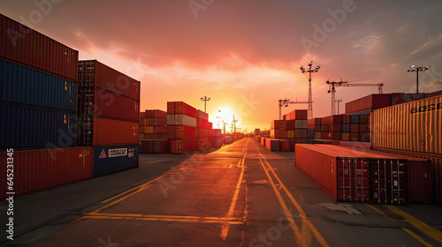 Industrial container yard for logistic import export business and forklift. Import and export industry concept. Generative Ai