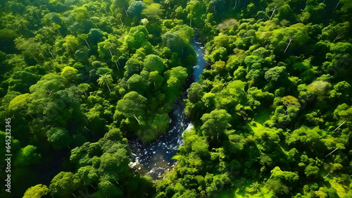 Aerial top down view of lush primary forest in Halmahera. generative ai. © raza