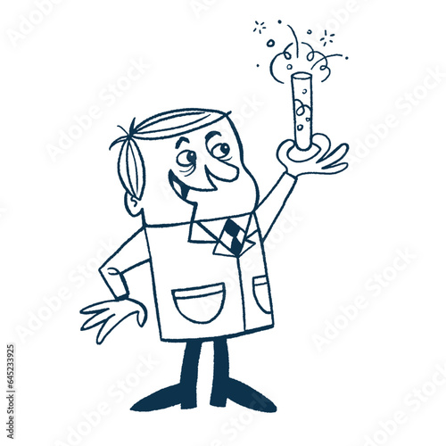 Vintage Style Clip Art - A Happy Chemist or Scientist Discovered a New Formula - Vector EPS10 Illustration.