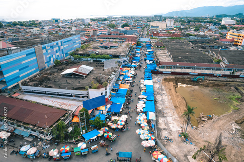 Aerial view of the traditional market shopping center padang city market