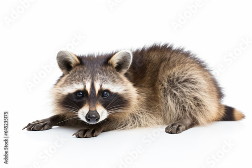 a raccoon is laying down on a white surface